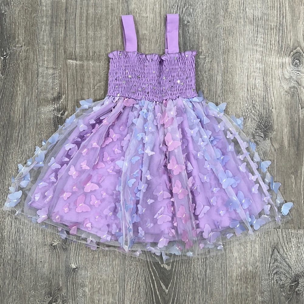 SHEIN Lavender Purple Butterfly Tulle Dress for Girls